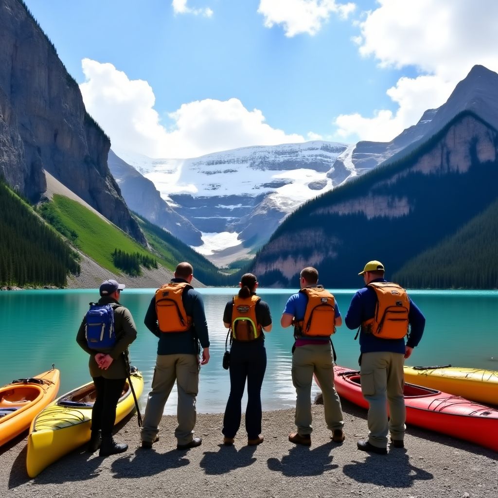 Team members by Lake Louise