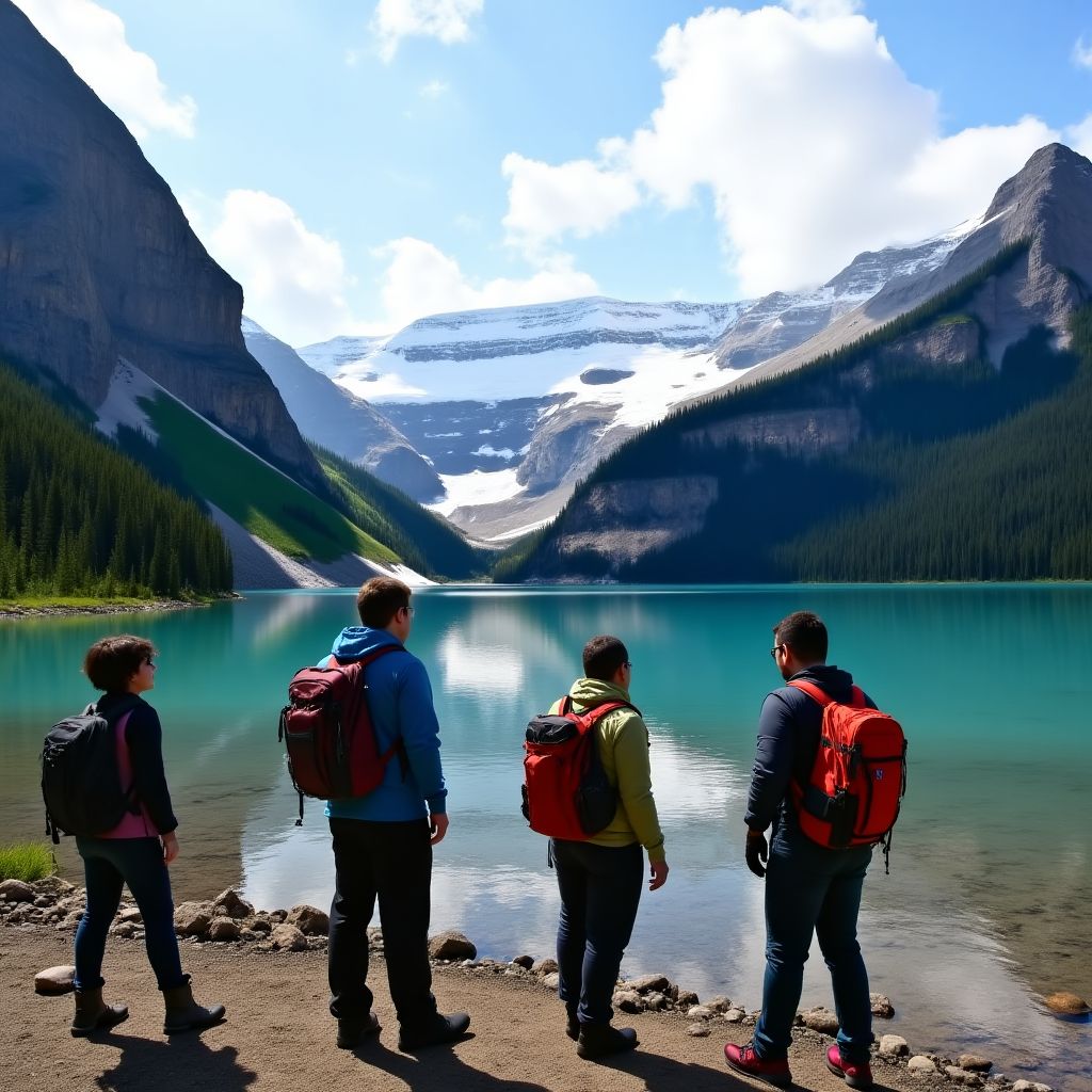 Corporate retreat group by the lake