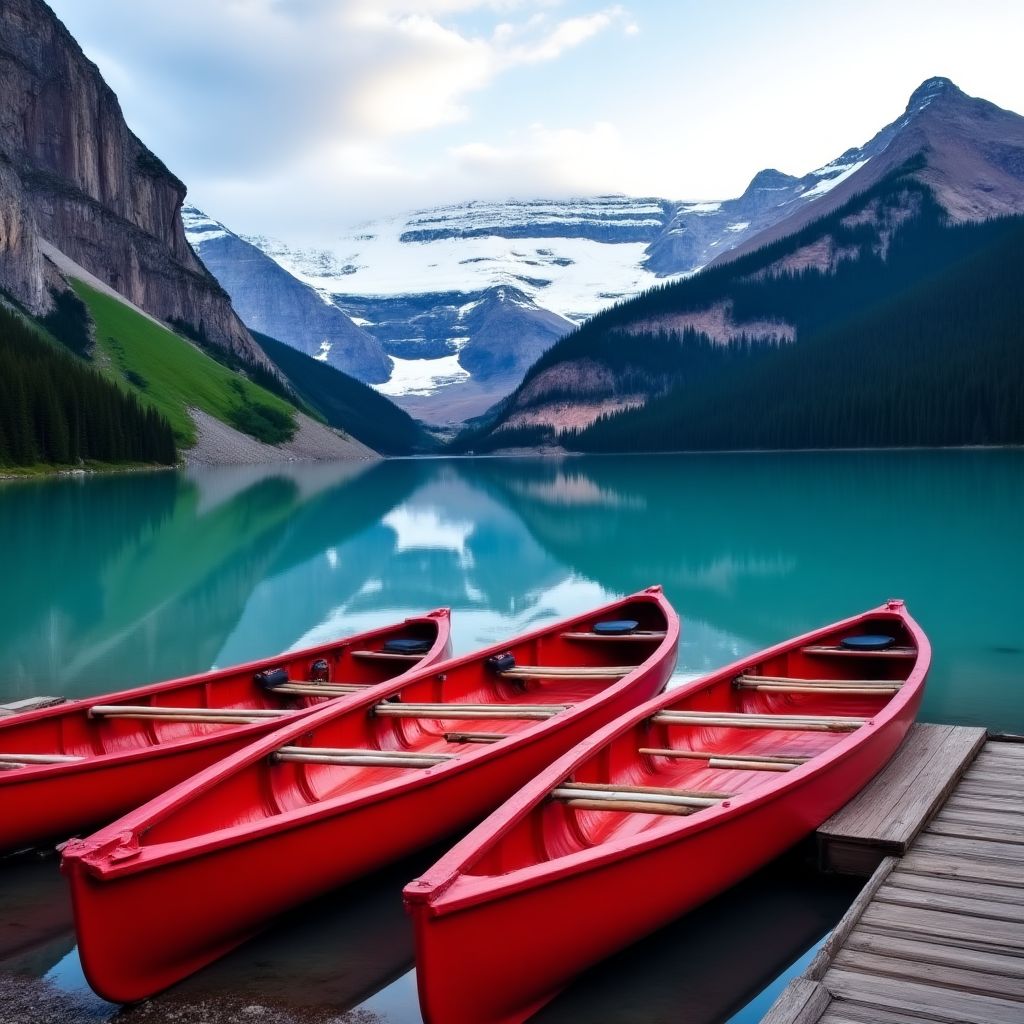 Canoes on Moraine Lake